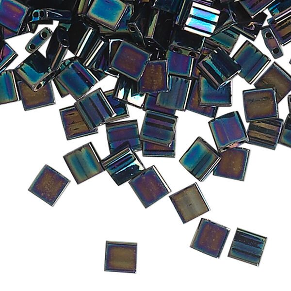 Bead, Miyuki, TILA®, glass, opaque metallic iris variegated blue, (TL455), 5mm square with (2) 0.8mm holes, fits up to 3mm beads. Sold per 40-gram pkg. image number 0