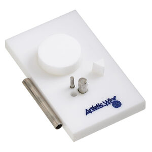 Jig, Artistic Wire&reg; Findings Forms&trade;, Beadalon&reg; 1pkg1, ear wire, acrylic / steel / stainless steel, white and blue, 2 x 1-1/4 inch rectangle with round, 2-piece set.