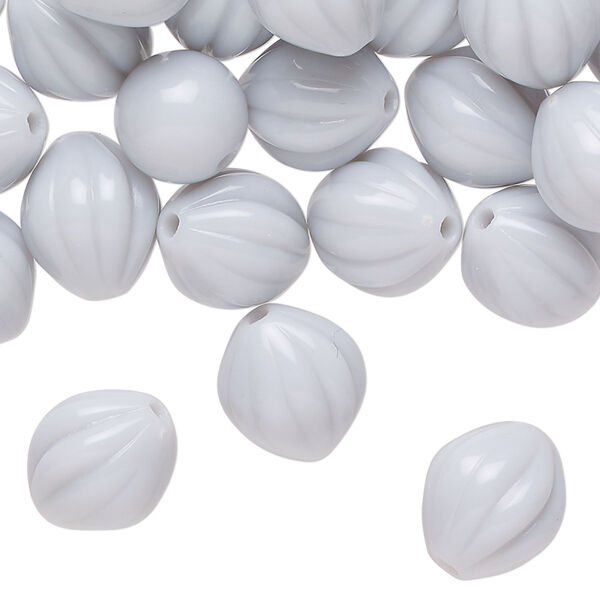Bead, acrylic, light grey, 12x11mm corrugated oval. Sold per 2-ounce pkg, approximately 80 beads. image number 0