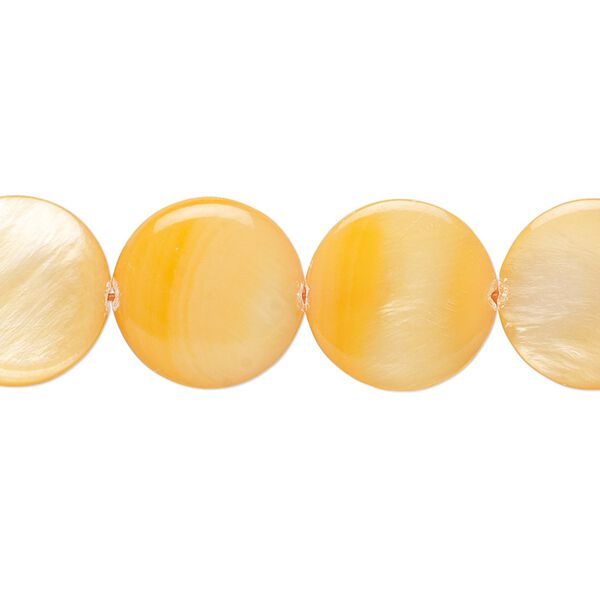 Mother-of-pearl shell 1pkg1, flat round bead 15 inch orange 14-15mm image number 0