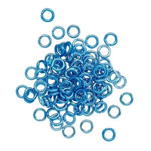 Jump ring, anodized aluminum, light blue, 4mm round, 2.4mm inside diameter, 20 gauge. Sold per pkg of 100.