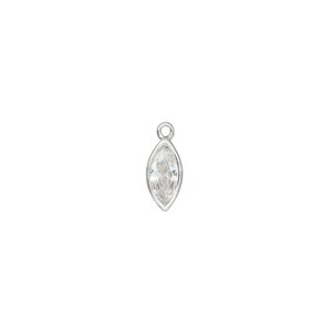 Drop, sterling silver and cubic zirconia, clear, 10x5mm marquise. Sold individually.
