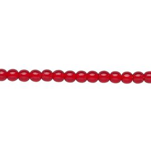 Bead, Czech glass druk, transparent ruby red, 4mm round. Sold per 15-1/2" to 16" strand.