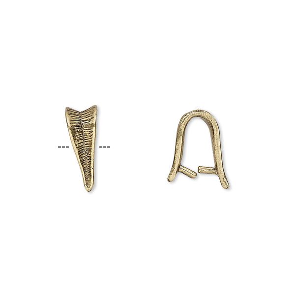 Bail, ice-pick, antiqued brass, 13x4mm textured triangle, 7mm grip length. Sold individually. image number 0