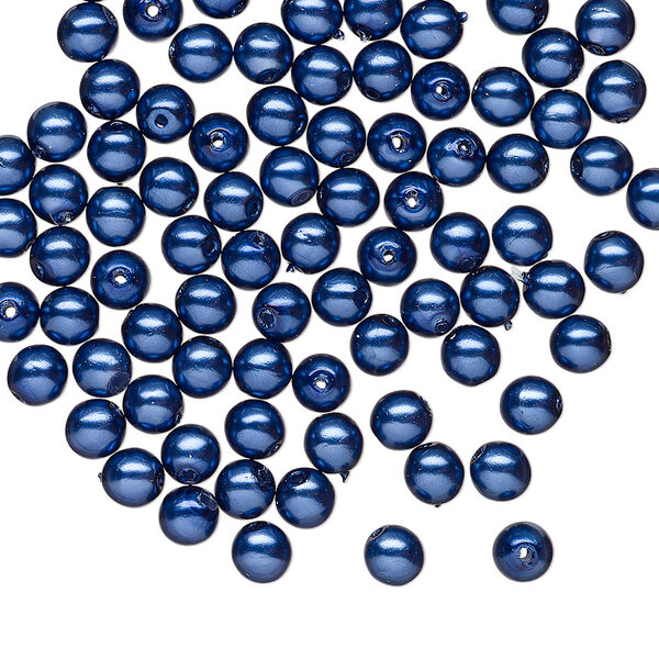 Bead druk Czech pearl-coated glass 100pk 4mm round, opaque royal blue image number 0