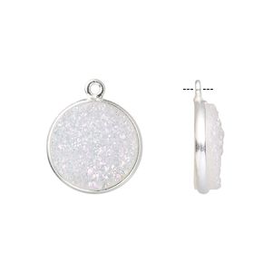 Druzy agate / sterling silver 1pkg1, electrocoated hand-cut flat round drop 15mm