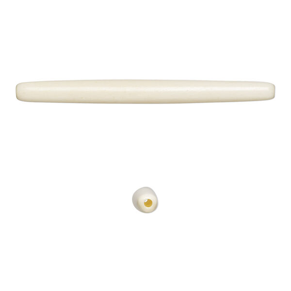 Bead, bone (bleached), white, 76x5mm-76x8mm hand-cut hairpipe, Mohs hardness 2-1/2. Sold per pkg of 12. image number 0