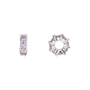 Bead, cubic zirconia and silver-plated brass, amethyst, 10.5x3.5mm rondelle. Sold per pkg of 2.