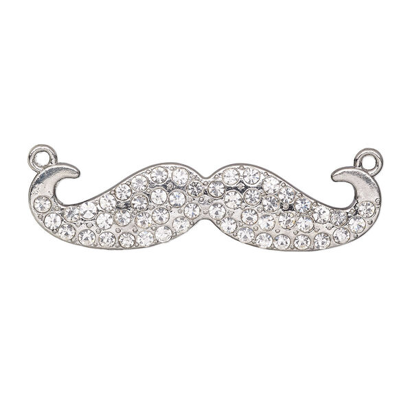 Focal, glass rhinestone and silver-finished "pewter" (zinc-based alloy), clear, 51x13mm single-sided mustache. Sold individually. image number 0