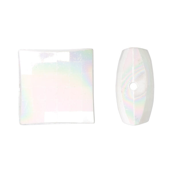 Bead, acrylic, white AB, 19x19mm faceted puffed square. Sold per 100-gram pkg, approximately 25 beads. image number 0