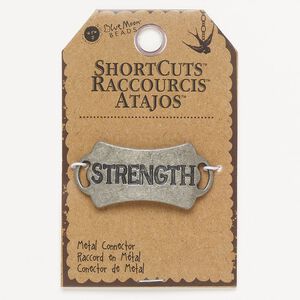 Focal, antique silver-finished "pewter" (zinc-based alloy), 39x23mm domed pinched rectangle with "STRENGTH"  and (2) 8x2.4mm holes. Sold individually.