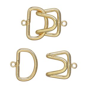Clasp hook 1pkg10 gold-plated, 23x15mm, brass 1-strand