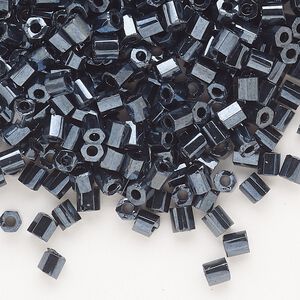 Seed bead, Dyna-Mites™, glass, opaque iris silver, #6 hex 2-cut. Sold per 40-gram pkg.