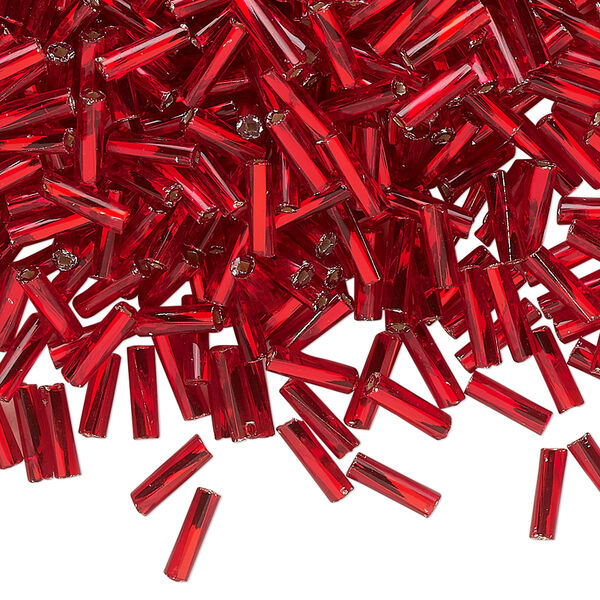 Bead, Preciosa Ornela Czech glass, bugle bead, pkg/50g, 1/4 inch twisted, silver-lined transparent red, (97070). image number 0