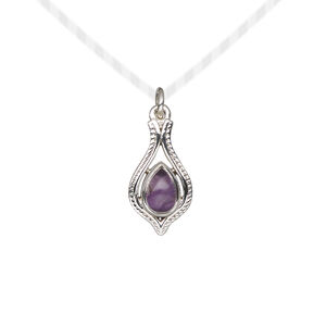 Amethyst / sterling silver 1pkg1, open beaded teardrop drop natural antiqued 15x9mm