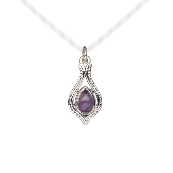 Amethyst / sterling silver 1pkg1, open beaded teardrop drop natural antiqued 15x9mm image number 0