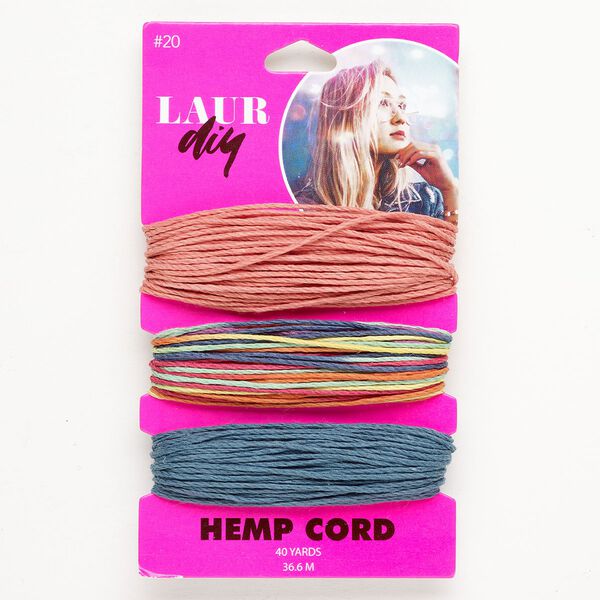 Cord 1pkg3, hemp, salmon / multicolored / teal, 1mm diameter round, (3) 40-yard sections. image number 0