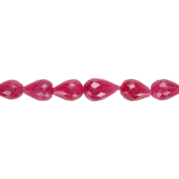 Bead, ruby (heated), 5x3mm-8x5mm hand-cut graduated faceted teardrop, C grade, Mohs hardness 9. Sold per 8-inch strand, approximately 30 beads. image number 0