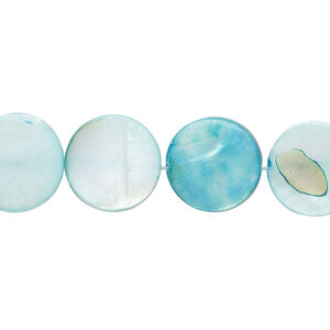 Mother-of-pearl shell 1pkg1, puffed flat round bead 15 inch sky blue 12-13mm