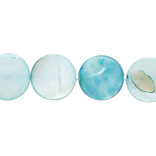 Mother-of-pearl shell 1pkg1, puffed flat round bead 15 inch sky blue 12-13mm image number 0