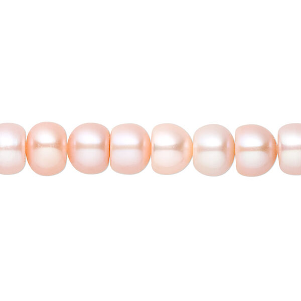 Pearl, White Lotus™, cultured freshwater, peach, 7.5-8mm button, B grade, Mohs hardness 2-1/2 to 4. Sold per 16-inch strand. image number 0