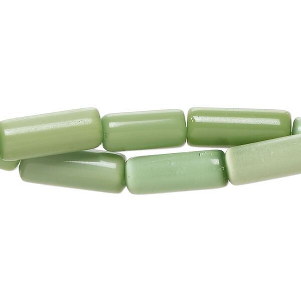 Bead fiber optic 2pk opaque moss green, 15x4mm-19x6mm round tube 14 inch image number 0