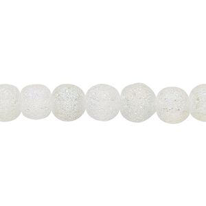 Bead, coated glass, translucent matte clear AB, 7-8mm uneven round. Sold per 15-1/2" to 16" strand.