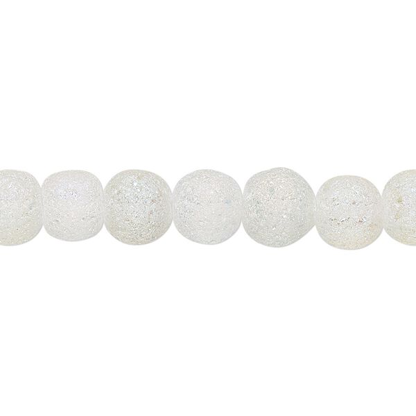 Bead, coated glass, translucent matte clear AB, 7-8mm uneven round. Sold per 15-1/2" to 16" strand. image number 0