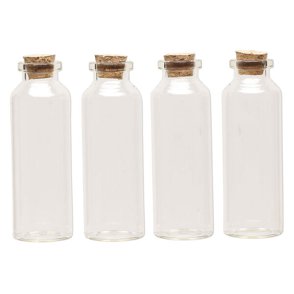 Component, glass and cork, clear, 79x27mm bottle with stopper. Sold per pkg of 4. image number 1