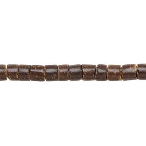 Bead, wood (waxed), dark brown, 5-6mm hand-cut heishi. Sold per pkg of (2) 24-inch strands.
