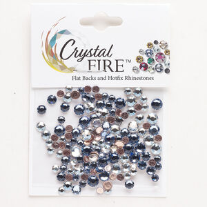 Flat back mix 1pkg144 light sapphire and crystal moonlight foil back, Crystal FIRE®, 3.00-4.80mm hotfix round SS12 / SS16 / SS20