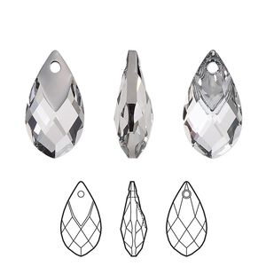 Drop 36pk crystal light chrome, Swarovski® 18x10mm pendant metallic cap pear 6565