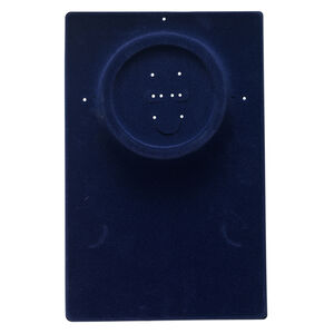 Display, necklace / bracelet / earring, velveteen and plastic, dark blue, 10 x 6-1/2 x 1/2 inch rectangle. Sold per pkg of 4.