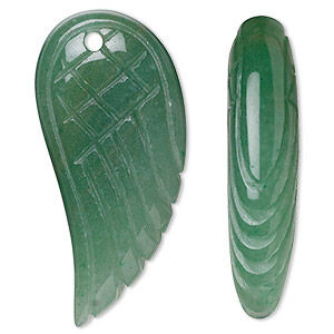Green aventurine 1pkg1, hand-cut top-drilled 2-sided wing focal natural 38x18mm-40x19mm