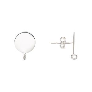 Earstud 1pkg4 sterling silver, 10mm flat pad / open loop / earnuts, 2 pair