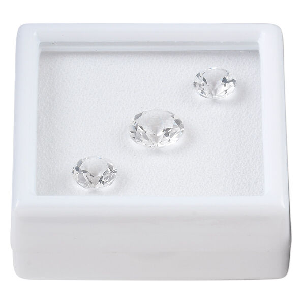 Gem, white topaz (natural), two 8mm and one 10mm faceted round, A grade, Mohs hardness 8. Sold per pkg of 3. image number 0