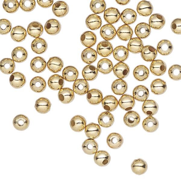 Bead, gold-finished steel, 4mm round. Sold per pkg of 100. image number 0