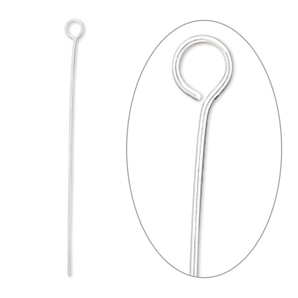 Eye pin, silver-plated brass, 1-1/2 inches, 24 gauge. Sold per pkg of 1,000. image number 0