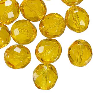 Czech fire-polished glass 1pkg30, faceted round bead transparent yellow 12mm