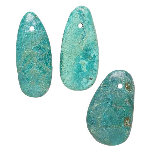 Turquoise 1pkg3, hand-cut top-drilled puffed teardrop / oval / freeform drop, mix 24x13mm-32x18mm green image number 0