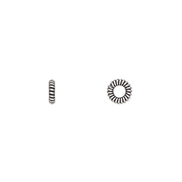 Bead, antiqued sterling silver, 6x2mm spiral rondelle. Sold per pkg of 20. image number 0