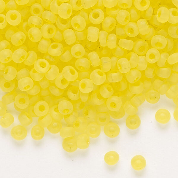Seed bead, Dyna-Mites™, glass, transparent matte yellow, #6 round. Sold per 1/2 kilogram pkg. image number 0