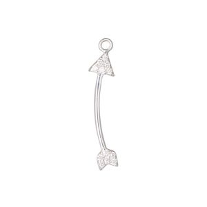 Charm, sterling silver and cubic zirconia, clear, 26x4mm single-sided curved arrow. Sold individually.