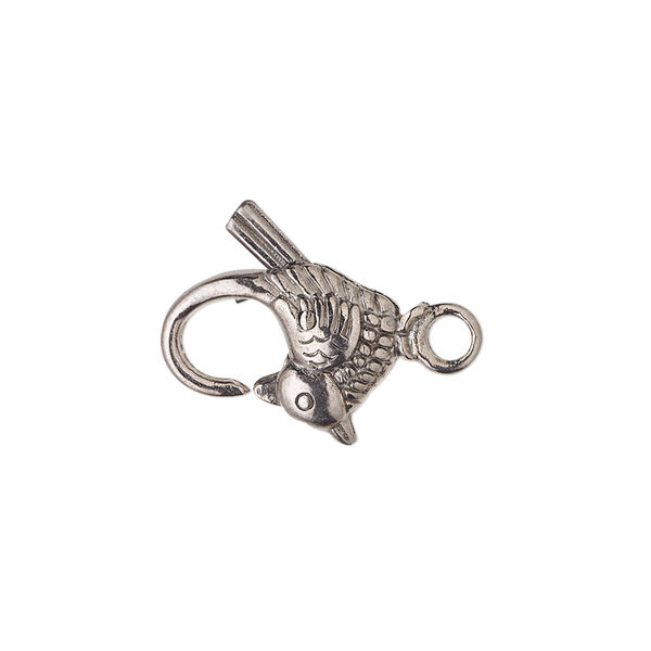 Clasp, lobster claw, gunmetal-plated "pewter" (zinc-based alloy), 18x17mm double-sided bird. Sold per pkg of 8. image number 0