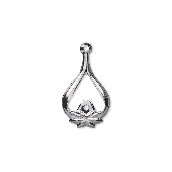 Drop, gunmetal-plated brass, 22x13mm teardrop with flower and loop. Sold per pkg of 10. image number 0