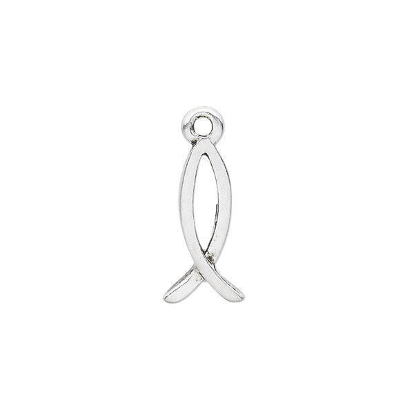 Drop, antique silver-plated "pewter" (zinc-based alloy), 17x8mm double-sided Christian fish. Sold per pkg of 20. image number 0