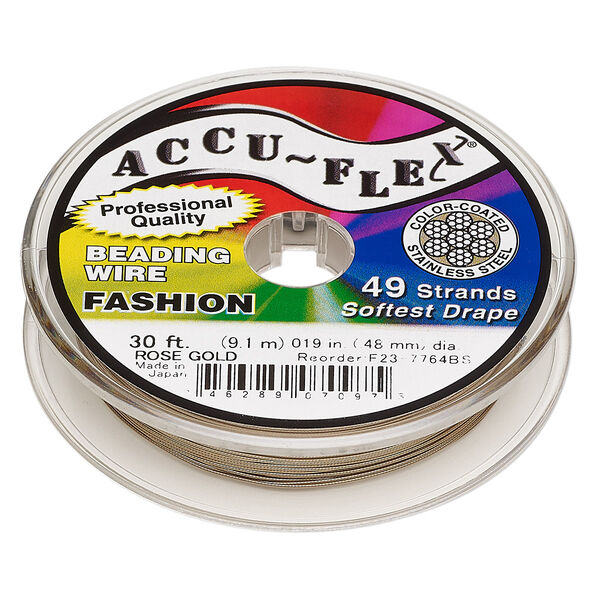 Beading wire, Accu-Flex®, nylon and stainless steel, rose gold, 49 strand, 0.019-inch diameter. Sold per 30-foot spool. image number 0