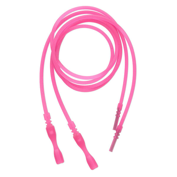 Necklace cord, silicone, translucent hot pink, 2.2-2.5mm wide, 18 inches with snap closure. Sold per pkg of 4. image number 0
