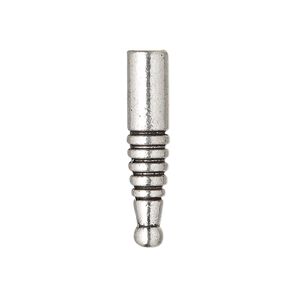 Bolo tip, antique silver-finished "pewter" (zinc-based alloy), 29x6mm with 4mm ball and ridged design. Sold per pkg of 10.
