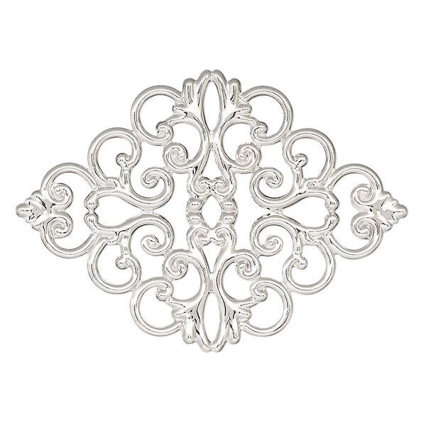 Focal, silver-finished brass, 42.5x31mm single-sided filigree. Sold per pkg of 2. image number 0